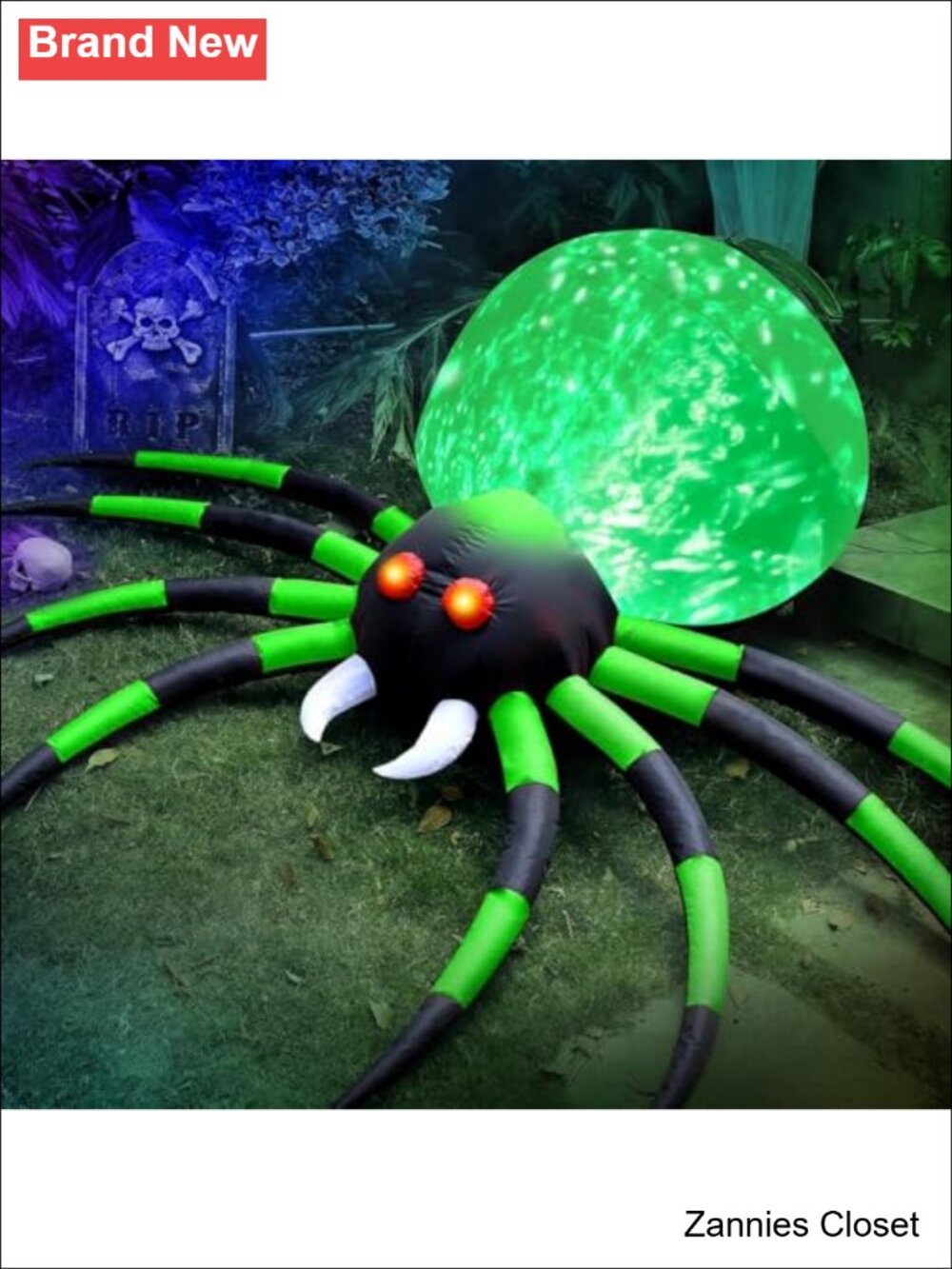👻 8 FT Halloween Inflatable Spider Rotating Light Yard Decoration